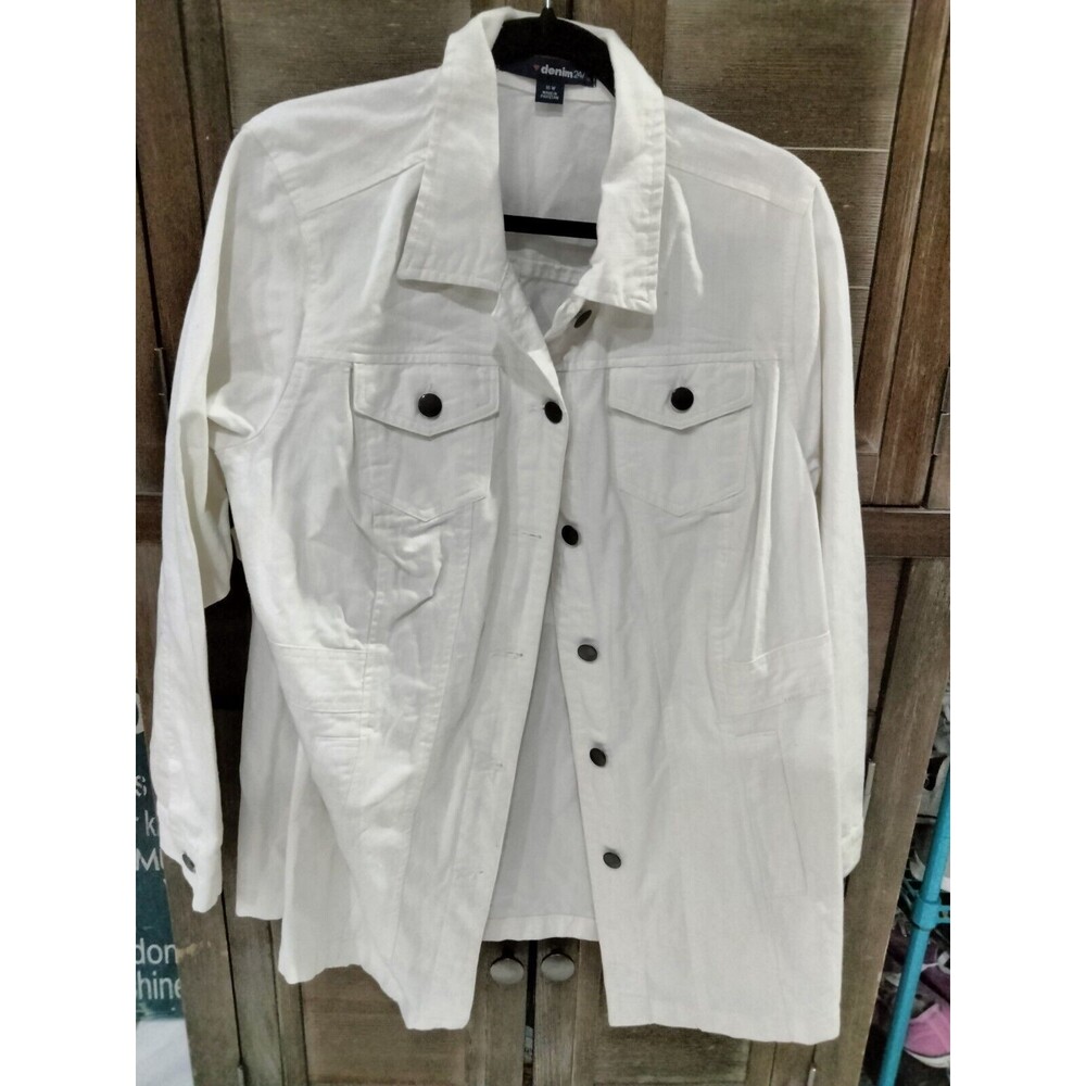 Denim 24/7 Women's Off White Long Sleeve Jean Jacket Size 16